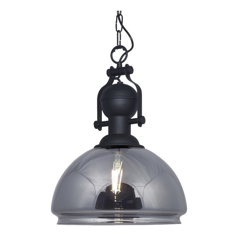 COLGANTE VIDRIO FUME C/HERRAJE NEGRO 30CM E27